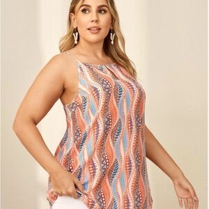 Emery Rose Plus Keyhole Front Geo Print Cami Top, Size 1XL‎
